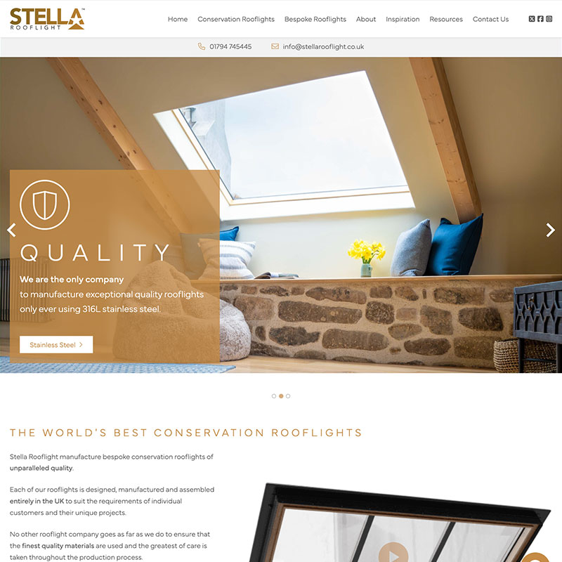 Screenshot of the Stella Rooflight Website